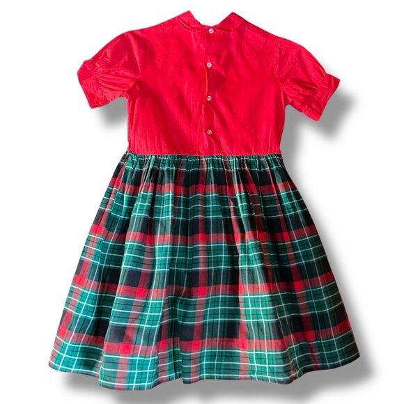 Vintage 1950s Little Star Girls Dress Sz 10 Red Green Plaid Peter Pan Collar - Picture 9 of 11
